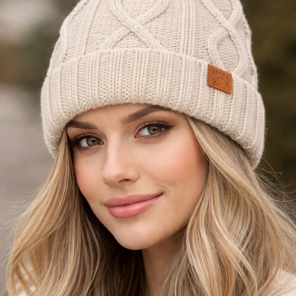 The Bear Essentials Outdoor Co. Accessories - Bear Essentials Outdoors Co. 100% Soft Merino Wool Cable Knit Beanie Ivory NWOT